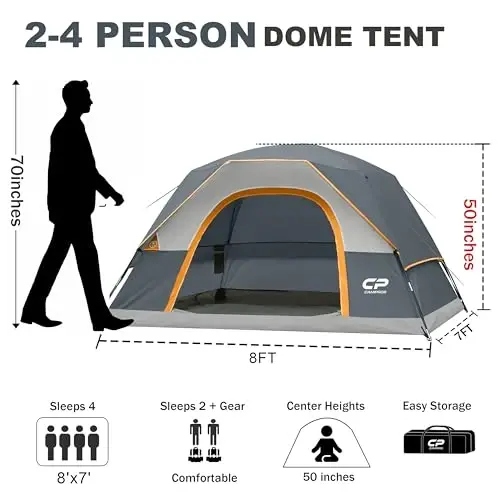 CAMPROS CP Tents for Camping 2/4/6 Person, Waterproof Windproof Dome Tent | Camping Tents with Rainfly Easy Setup in 5 Mins, Portable Tents with Mesh Window & Carry Bag for Outdoor Camping Backyard - CAMPROS CP (1)
