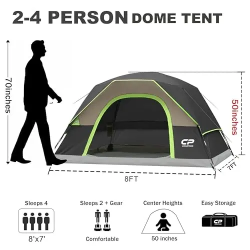 CAMPROS CP Tents for Camping 2/4/6 Person, Waterproof Windproof Dome Tent | Camping Tents with Rainfly Easy Setup in 5 Mins, Portable Tents with Mesh Window & Carry Bag for Outdoor Camping Backyard - CAMPROS CP (1)