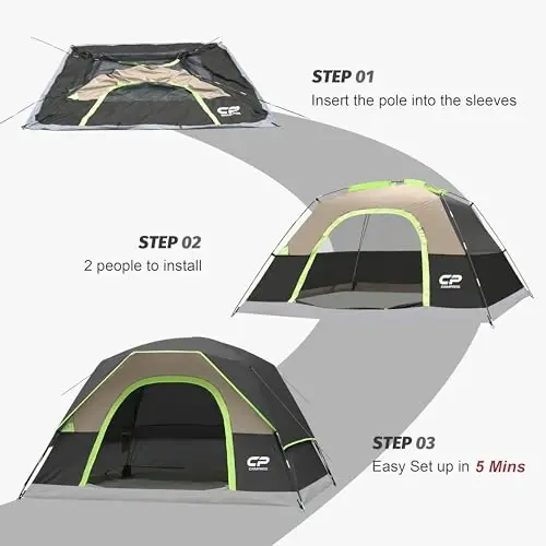 CAMPROS CP Tents for Camping 2/4/6 Person, Waterproof Windproof Dome Tent | Camping Tents with Rainfly Easy Setup in 5 Mins, Portable Tents with Mesh Window & Carry Bag for Outdoor Camping Backyard - 5