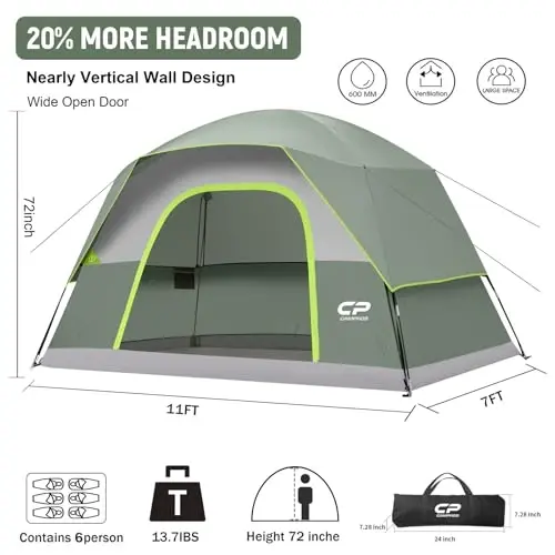 CAMPROS CP Tents for Camping 2/4/6 Person, Waterproof Windproof Dome Tent | Camping Tents with Rainfly Easy Setup in 5 Mins, Portable Tents with Mesh Window & Carry Bag for Outdoor Camping Backyard - CAMPROS CP (1)