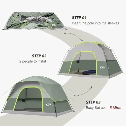 CAMPROS CP Tents for Camping 2/4/6 Person, Waterproof Windproof Dome Tent | Camping Tents with Rainfly Easy Setup in 5 Mins, Portable Tents with Mesh Window & Carry Bag for Outdoor Camping Backyard - 5
