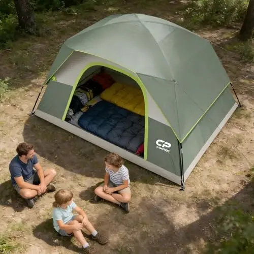CAMPROS CP Tents for Camping 2/4/6 Person, Waterproof Windproof Dome Tent | Camping Tents with Rainfly Easy Setup in 5 Mins, Portable Tents with Mesh Window & Carry Bag for Outdoor Camping Backyard - 6