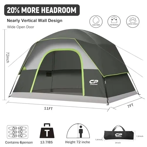 CAMPROS CP Tents for Camping 2/4/6 Person, Waterproof Windproof Dome Tent | Camping Tents with Rainfly Easy Setup in 5 Mins, Portable Tents with Mesh Window & Carry Bag for Outdoor Camping Backyard - 2