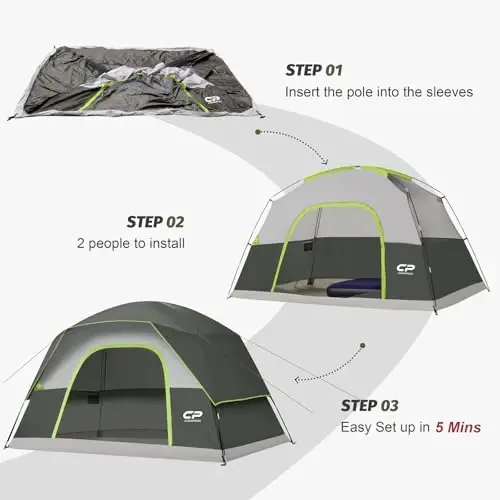 CAMPROS CP Tents for Camping 2/4/6 Person, Waterproof Windproof Dome Tent | Camping Tents with Rainfly Easy Setup in 5 Mins, Portable Tents with Mesh Window & Carry Bag for Outdoor Camping Backyard - 6