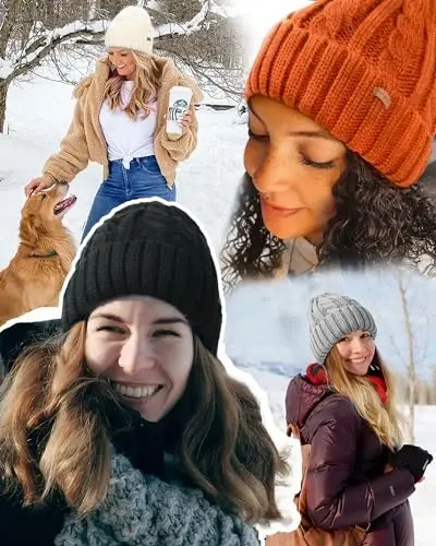 Camptrace Beanies Ayollar uchun Qishki Şlyapalar Ayollar uchun Fleece bilan qoplangan Kabel to'qilgan Şlyapa Issiq Qish Qor Chang'isi Bosh kiyim - 4