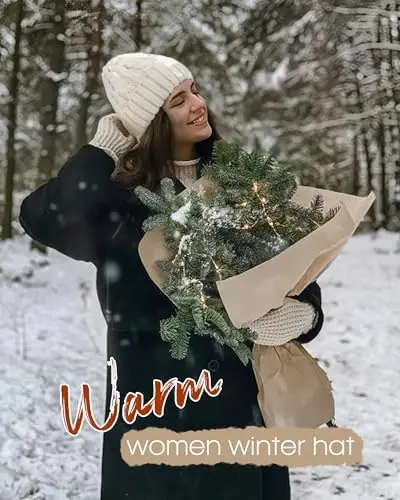 Camptrace Beanies Ayollar uchun Qishki Şlyapalar Ayollar uchun Fleece bilan qoplangan Kabel to'qilgan Şlyapa Issiq Qish Qor Chang'isi Bosh kiyim - 5