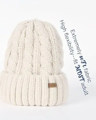 Camptrace Beanies Ayollar uchun Qishki Şlyapalar Ayollar uchun Fleece bilan qoplangan Kabel to'qilgan Şlyapa Issiq Qish Qor Chang'isi Bosh kiyim - 6