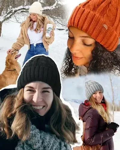 Camptrace Beanies Ayollar uchun Qishki Şlyapalar Ayollar uchun Fleece bilan qoplangan Kabel to'qilgan Şlyapa Issiq Qish Qor Chang'isi Bosh kiyim - 4