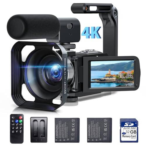 CAMWORLD Video Camera Camcorder 4K 42MP YouTube Vlogging Camera 18X Digital Zoom 3” 270° Rotation Screen vlog Camera with Microphone, Remote Control, 2 Batteries, Lens Hood, 32G SD Card - 10