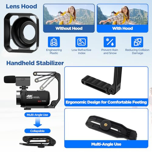 CAMWORLD Video Camera Camcorder 4K 42MP YouTube Vlogging Camera 18X Digital Zoom 3” 270° Rotation Screen vlog Camera with Microphone, Remote Control, 2 Batteries, Lens Hood, 32G SD Card - 15