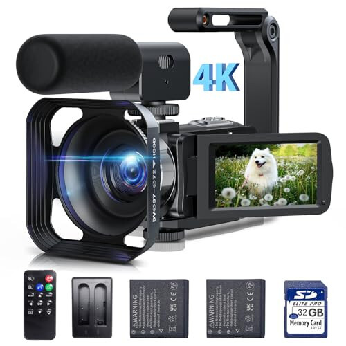 CAMWORLD Video Camera Camcorder 4K 42MP YouTube Vlogging Camera 18X Digital Zoom 3” 270° Rotation Screen vlog Camera with Microphone, Remote Control, 2 Batteries, Lens Hood, 32G SD Card - 3