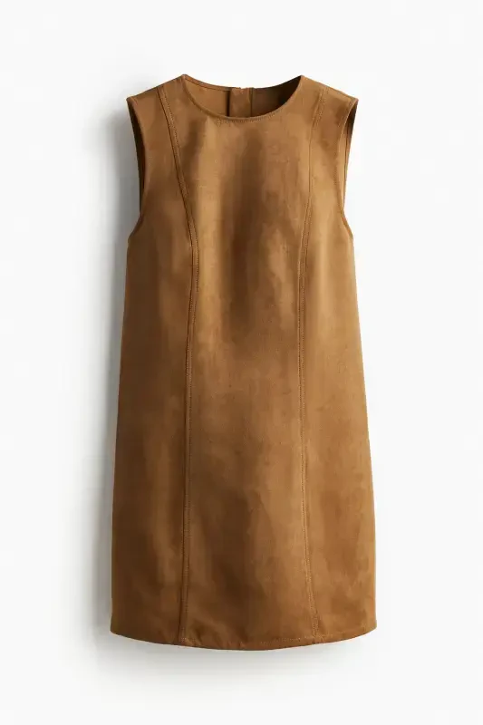 Çan Kesimli Gabardin Elbise-Kahverengi - 4