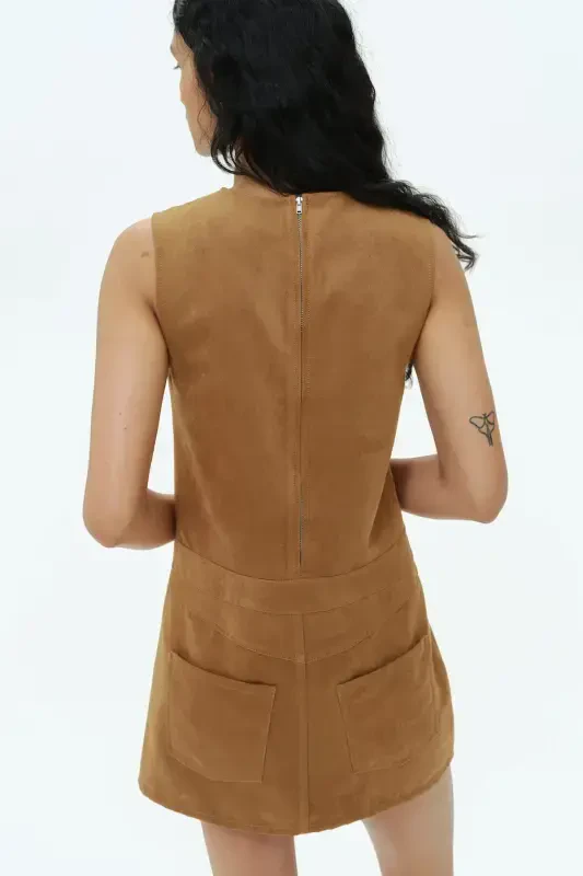 Çan Kesimli Gabardin Elbise-Kahverengi - 5