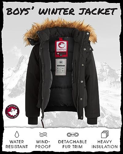 CANADA WEATHER GEAR Bolalar uchun qishki paltosi – Og'ir bombardimonchi Parka chang'isi jketi (Hajmi: 8-20) - 2