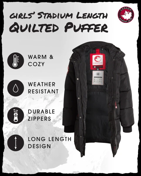 CANADA WEATHER GEAR Qizlar Qishki Paltosi - Stadion Uzunlikdagi tikilgan Puffer Parka Kurtka (7-16) - CANADA WEATHER (1)