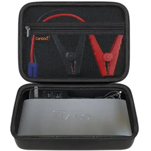 Canboc Carrying Case for Halo Bolt 58830/57720/44400/ACDC Max 55500 mWh Portable Car Jump Starter, Phone Laptop Charger Power Bank Holder for Jumper Cable, AC Wall Charger, Black - 1