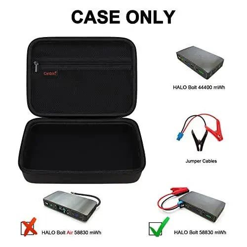 Canboc Carrying Case for Halo Bolt 58830/57720/44400/ACDC Max 55500 mWh Portable Car Jump Starter, Phone Laptop Charger Power Bank Holder for Jumper Cable, AC Wall Charger, Black - 2