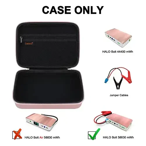 Canboc Carrying Case for Halo Bolt 58830/57720/44400/ACDC Max 55500 mWh Portable Car Jump Starter, Phone Laptop Charger Power Bank Holder for Jumper Cable, AC Wall Charger, Rose Gold - 2
