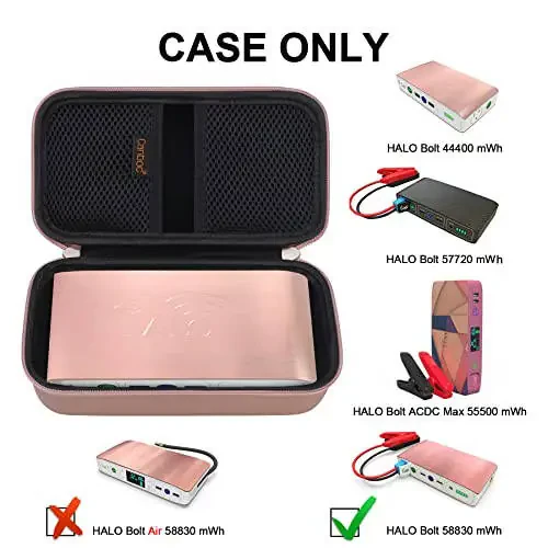 Canboc Carrying Case for Halo Bolt Portable Car Jump Starter 58830/57720/44400 mWh, Halo Bolt ACDC Max 55500 mWh Phone Charger, Mesh Bag for Jumper Cable, AC Wall Charger, Charge,Rose Gold - 2