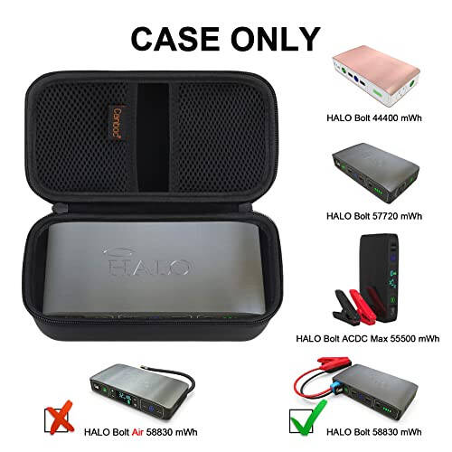 Canboc Carrying Case for Halo Bolt 58830/57720/44400 mWh Portable Car Jump Starter, Halo Bolt ACDC Max 55500 mWh Phone Charger, Mesh Bag for Jumper Cable, AC Wall Charger, Charge,Black - 2