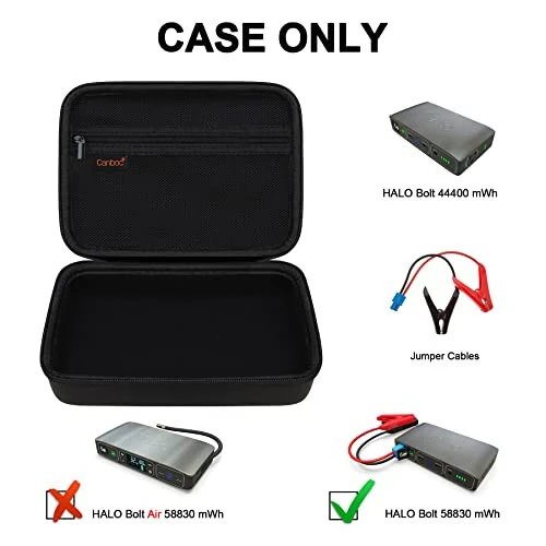 Canboc Carrying Case for Halo Bolt 58830/57720/44400/ACDC Max 55500 mWh Portable Car Jump Starter, Phone Laptop Charger Power Bank Holder for Jumper Cable, AC Wall Charger, Black - Canboc (1)