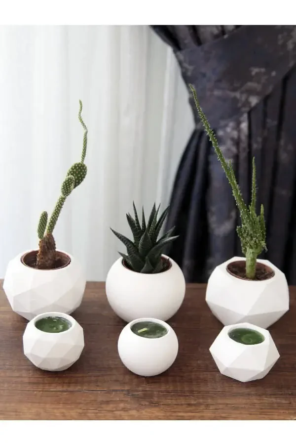 Candle Holder and Succulent Set of 6 Concrete Raw White Decorative Gift - 6