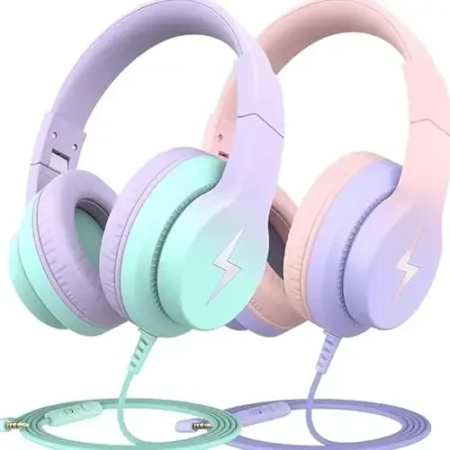 Candy Bila 2 Pack Kids Headphones, Wired Headphones for Kids Over Ear with Microphone, 85/94dB Volume Limiter Headphone for Girls Boys, Foldable Headphone for Learning & Entertainment 