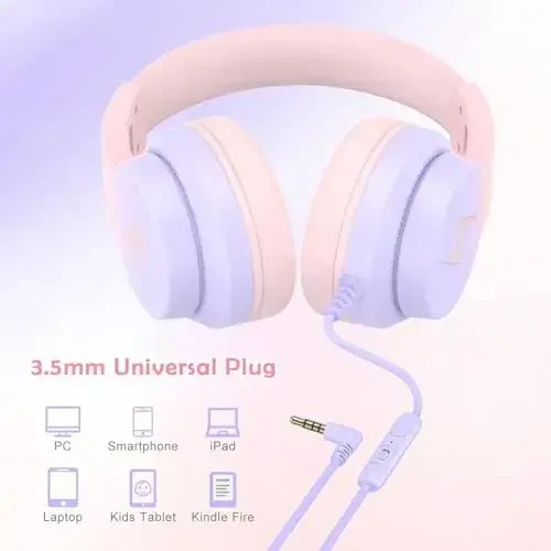 Candy Bila 2 Pack Kids Headphones, Wired Headphones for Kids Over Ear with Microphone, 85/94dB Volume Limiter Headphone for Girls Boys, Foldable Headphone for Learning & Entertainment - 5