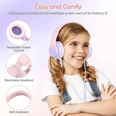 Candy Bila 2 Pack Kids Headphones, Wired Headphones for Kids Over Ear with Microphone, 85/94dB Volume Limiter Headphone for Girls Boys, Foldable Headphone for Learning & Entertainment - 4