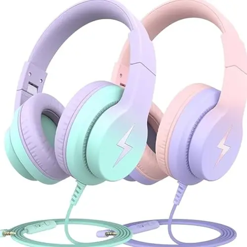 Candy Bila 2 Pack Kids Headphones, Wired Headphones for Kids Over Ear with Microphone, 85/94dB Volume Limiter Headphone for Girls Boys, Foldable Headphone for Learning & Entertainment 