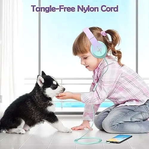 Candy Bila Kids Headphones, Wired Headphones for Kids Over Ear with Microphone, Foldable Headphone for Learning & Entertainment, Gradient Purple - CANDY BILA (1)