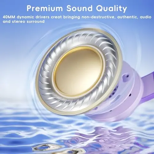 Candy Bila Kids Headphones, Wired Headphones for Kids Over Ear with Microphone, 85/94dB Volume Limiter Headphone for Girls Boys, Foldable Headphone for Learning & Entertainment, Gradient Deep Purple - 5