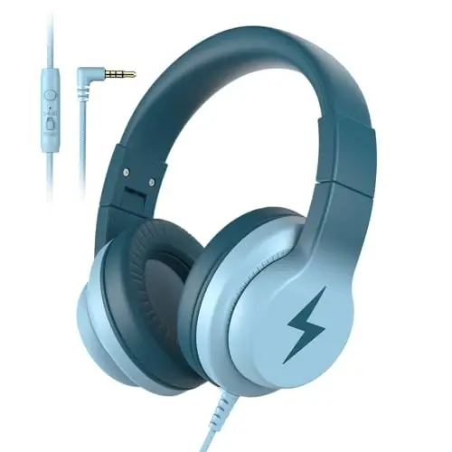 Candy Bila Kids Headphones, Wired Headphones for Kids Over Ear with Microphone, 85/94dB Volume Limiter Headphone for Girls Boys, Foldable Headphone for Learning & Entertainment, Gradient Green 