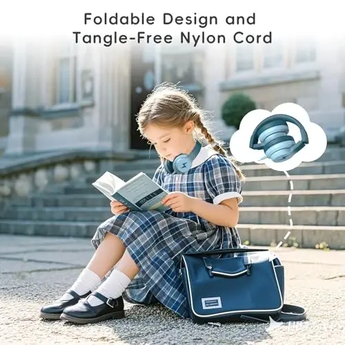 Candy Bila Kids Headphones, Wired Headphones for Kids Over Ear with Microphone, 85/94dB Volume Limiter Headphone for Girls Boys, Foldable Headphone for Learning & Entertainment, Gradient Green - 4