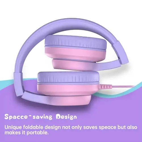 Candy Bila Kids Headphones, Wired Headphones for Kids Over Ear with Microphone, 85/94dB Volume Limiter Headphone for Girls Boys, Foldable Headphone for Learning & Entertainment, Gradient Red - 6