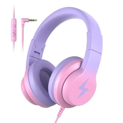 Candy Bila Kids Headphones, Wired Headphones for Kids Over Ear with Microphone, 85/94dB Volume Limiter Headphone for Girls Boys, Foldable Headphone for Learning & Entertainment, Gradient Red - CANDY BILA