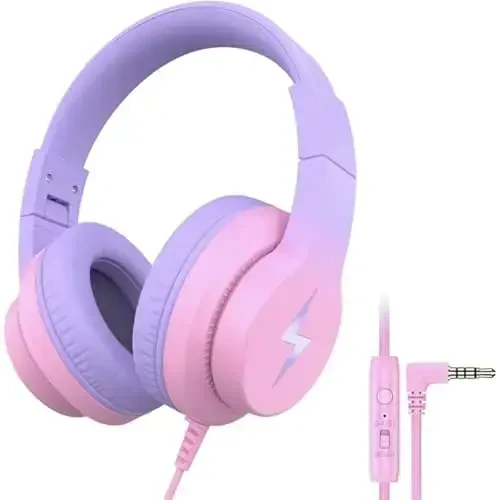 Candy Bila Kids Headphones, Wired Headphones for Kids Over Ear with Microphone, 85/94dB Volume Limiter Headphone for Girls Boys, Foldable Headphone for Learning & Entertainment, Gradient Red - CANDY BILA