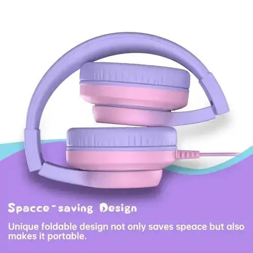 Candy Bila Kids Headphones, Wired Headphones for Kids Over Ear with Microphone, 85/94dB Volume Limiter Headphone for Girls Boys, Foldable Headphone for Learning & Entertainment, Gradient Red - 6