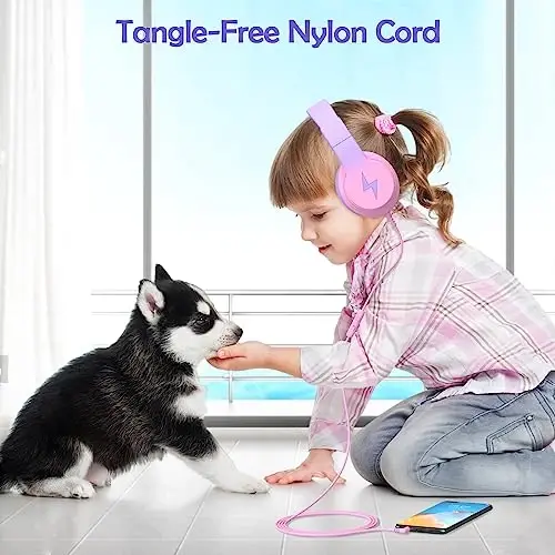 Candy Bila Kids Headphones, Wired Headphones for Kids Over Ear with Microphone, 85/94dB Volume Limiter Headphone for Girls Boys, Foldable Headphone for Learning & Entertainment, Gradient Red - 4