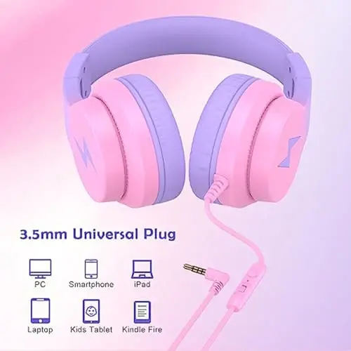 Candy Bila Kids Headphones, Wired Headphones for Kids Over Ear with Microphone, 85/94dB Volume Limiter Headphone for Girls Boys, Foldable Headphone for Learning & Entertainment, Gradient Red - 5