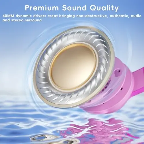 Candy Bila Kids Headphones, Wired Headphones for Kids Over Ear with Microphone, 85/94dB Volume Limiter Headphone for Girls Boys, Foldable Headphone for Learning & Entertainment, Gradient Deep Pink - 5