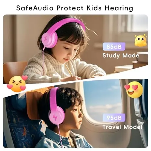 Candy Bila Kids Headphones, Wired Headphones for Kids Over Ear with Microphone, 85/94dB Volume Limiter Headphone for Girls Boys, Foldable Headphone for Learning & Entertainment, Gradient Deep Pink - CANDY BILA (1)