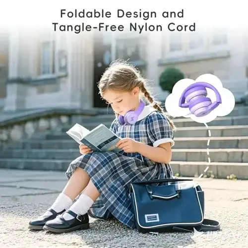 Candy Bila Kids Headphones, bolalar uchun simli quloqchinlar Mikrofonli quloq ustidagi bolalar uchun quloqchinlar, qizlar va o'g'il bolalar uchun 85/94dB ovoz balandligi cheklovchili quloqchin, o'qish va ko'ngil ochish uchun katlanadigan quloqchin, Gradient to'q binafsha - 3
