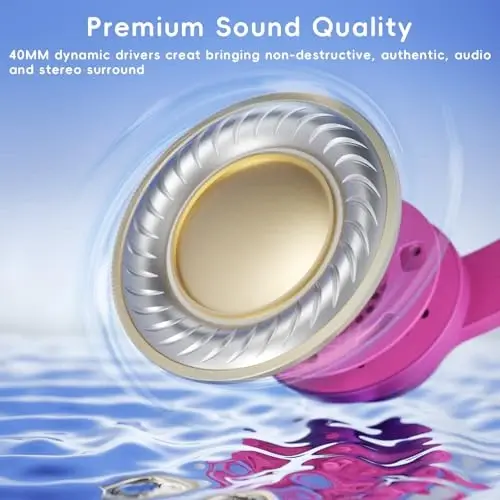 Candy Bila Kids Headphones, Wired Headphones for Kids Over Ear with Microphone, 85/94dB Volume Limiter Headphone for Girls Boys, Foldable Headphone for Learning, Deep Purple and Pink - 3