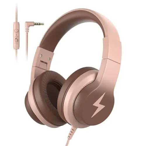 Candy Bila Kids Headphones, Wired Headphones for Kids Over Ear with Microphone, 85/94dB Volume Limiter Headphone for Girls Boys, Foldable Headphone for Learning & Entertainment, Gradient Brown - 1