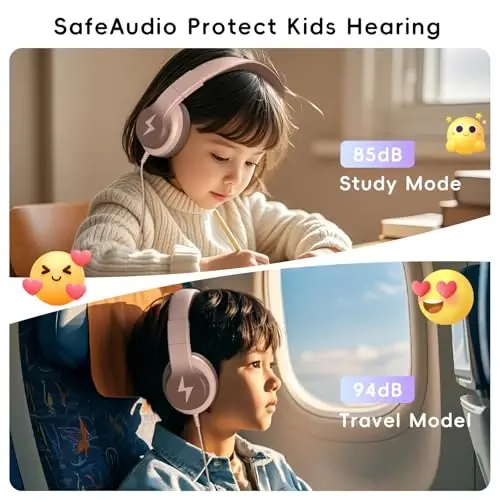 Candy Bila Kids Headphones, Wired Headphones for Kids Over Ear with Microphone, 85/94dB Volume Limiter Headphone for Girls Boys, Foldable Headphone for Learning & Entertainment, Gradient Brown - 2