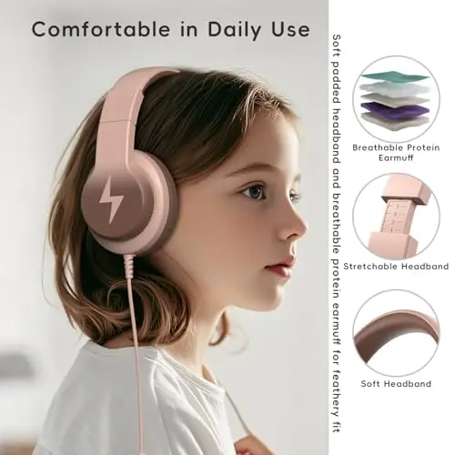 Candy Bila Kids Headphones, Wired Headphones for Kids Over Ear with Microphone, 85/94dB Volume Limiter Headphone for Girls Boys, Foldable Headphone for Learning & Entertainment, Gradient Brown - 3