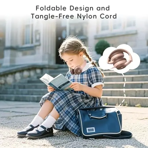 Candy Bila Kids Headphones, Wired Headphones for Kids Over Ear with Microphone, 85/94dB Volume Limiter Headphone for Girls Boys, Foldable Headphone for Learning & Entertainment, Gradient Brown - 4