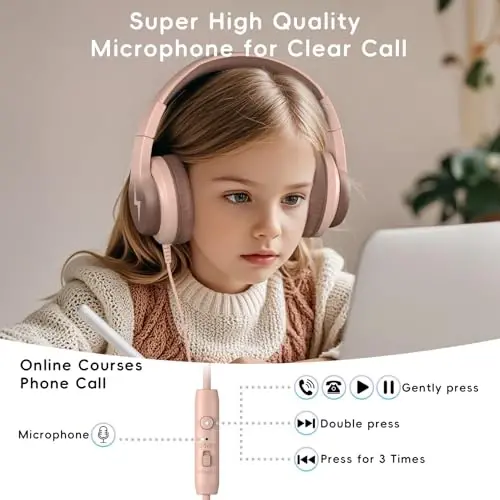 Candy Bila Kids Headphones, Wired Headphones for Kids Over Ear with Microphone, 85/94dB Volume Limiter Headphone for Girls Boys, Foldable Headphone for Learning & Entertainment, Gradient Brown - 6