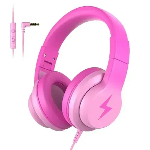 Candy Bila Kids Headphones, Wired Headphones for Kids Over Ear with Microphone, 85/94dB Volume Limiter Headphone for Girls Boys, Foldable Headphone for Learning & Entertainment, Gradient Deep Pink - CANDY BILA